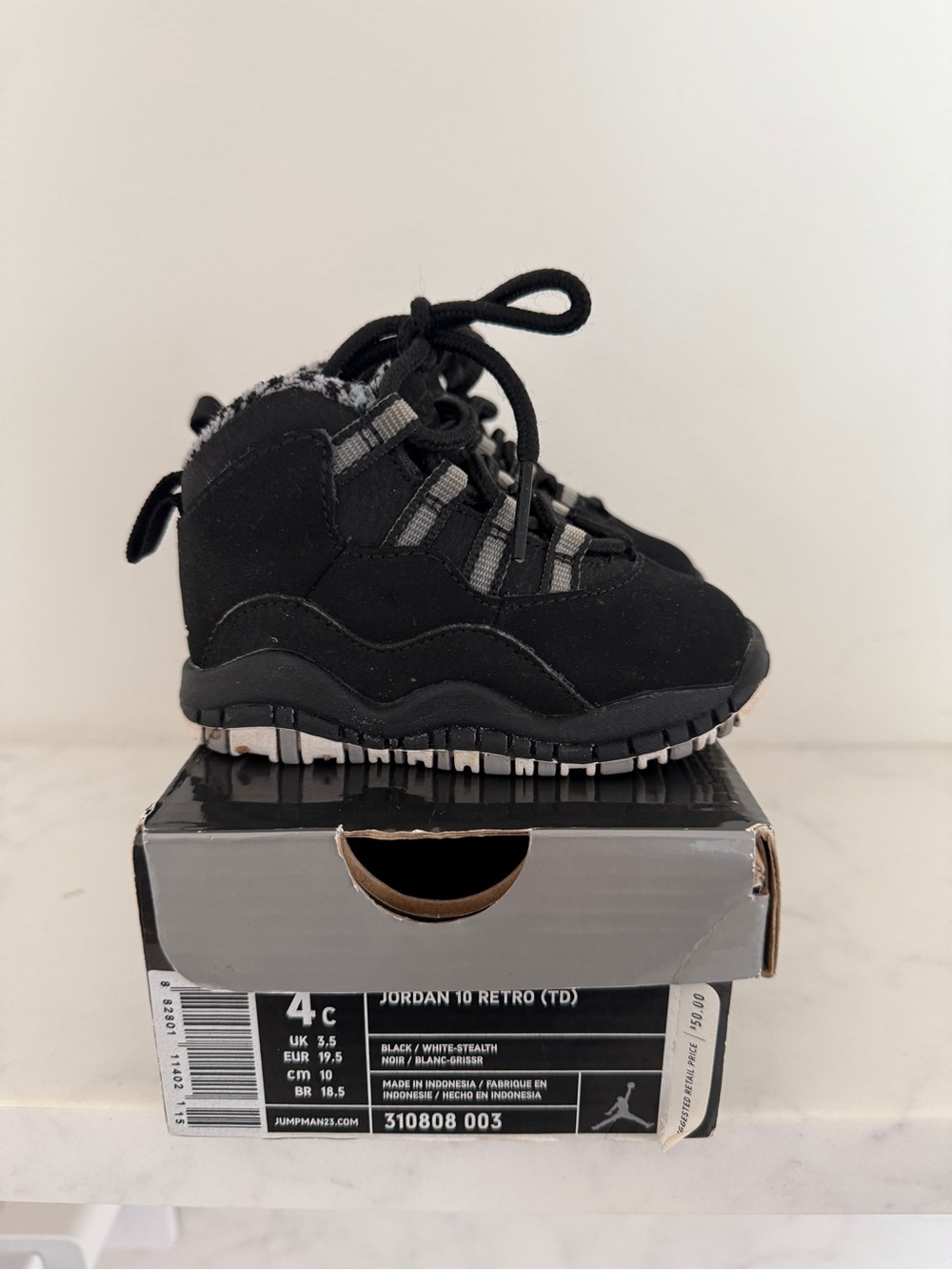 Jordan 10 Retro Black and White Toddler Sneakers size 4C